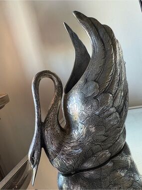 Handcrafted Silver-Tone Swan Sculpture Planter